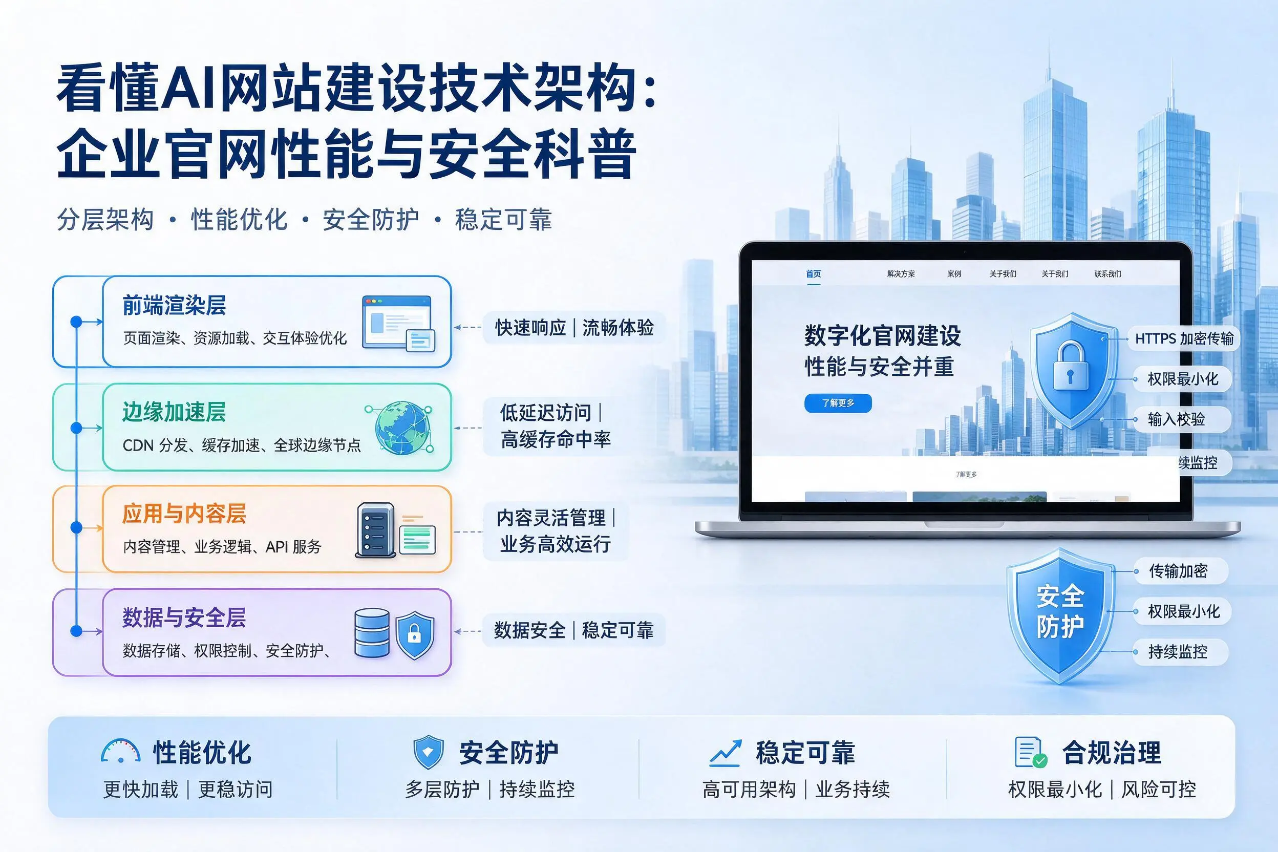 看懂AI网站建设技术架构:吉林市企业官网性能与安全科普