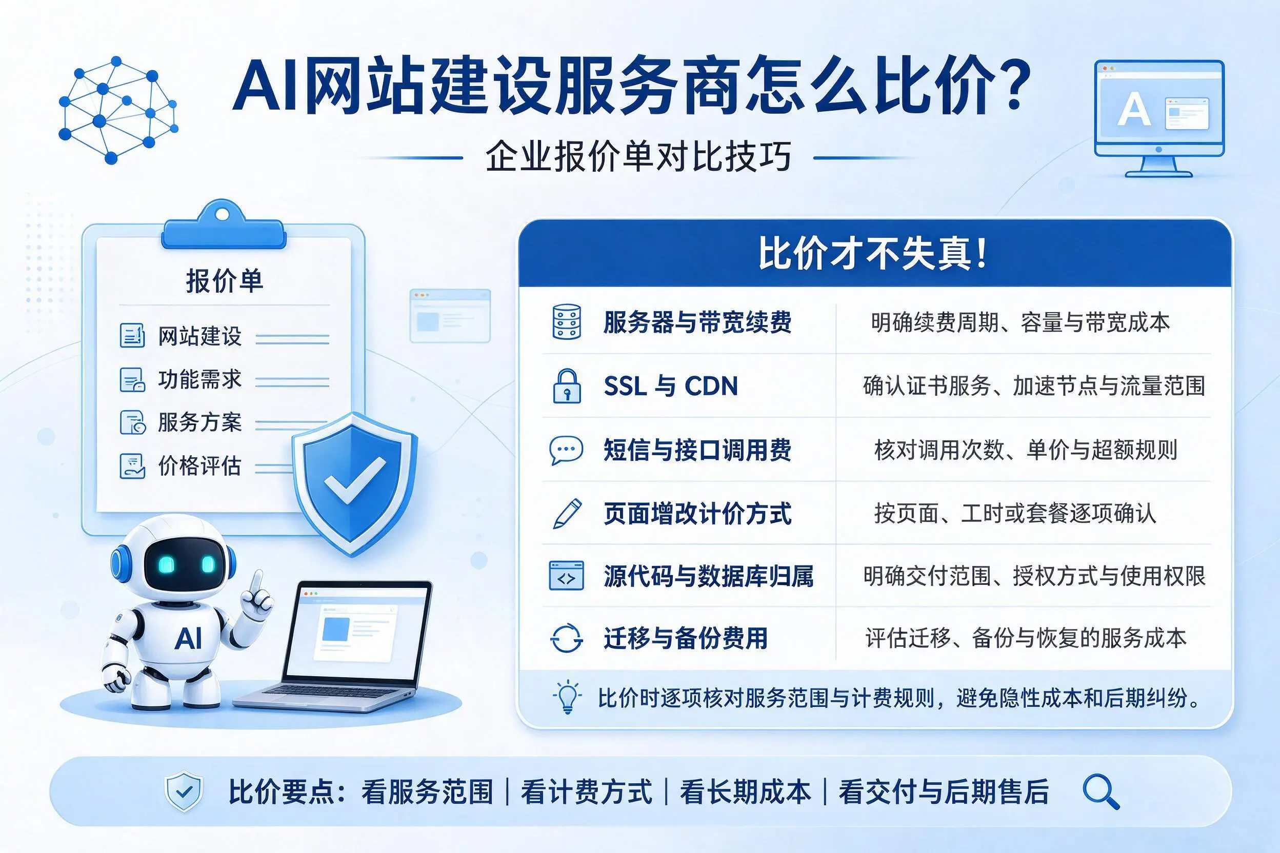 AI网站建设服务商怎么比价？吉林市企业报价单对比技巧