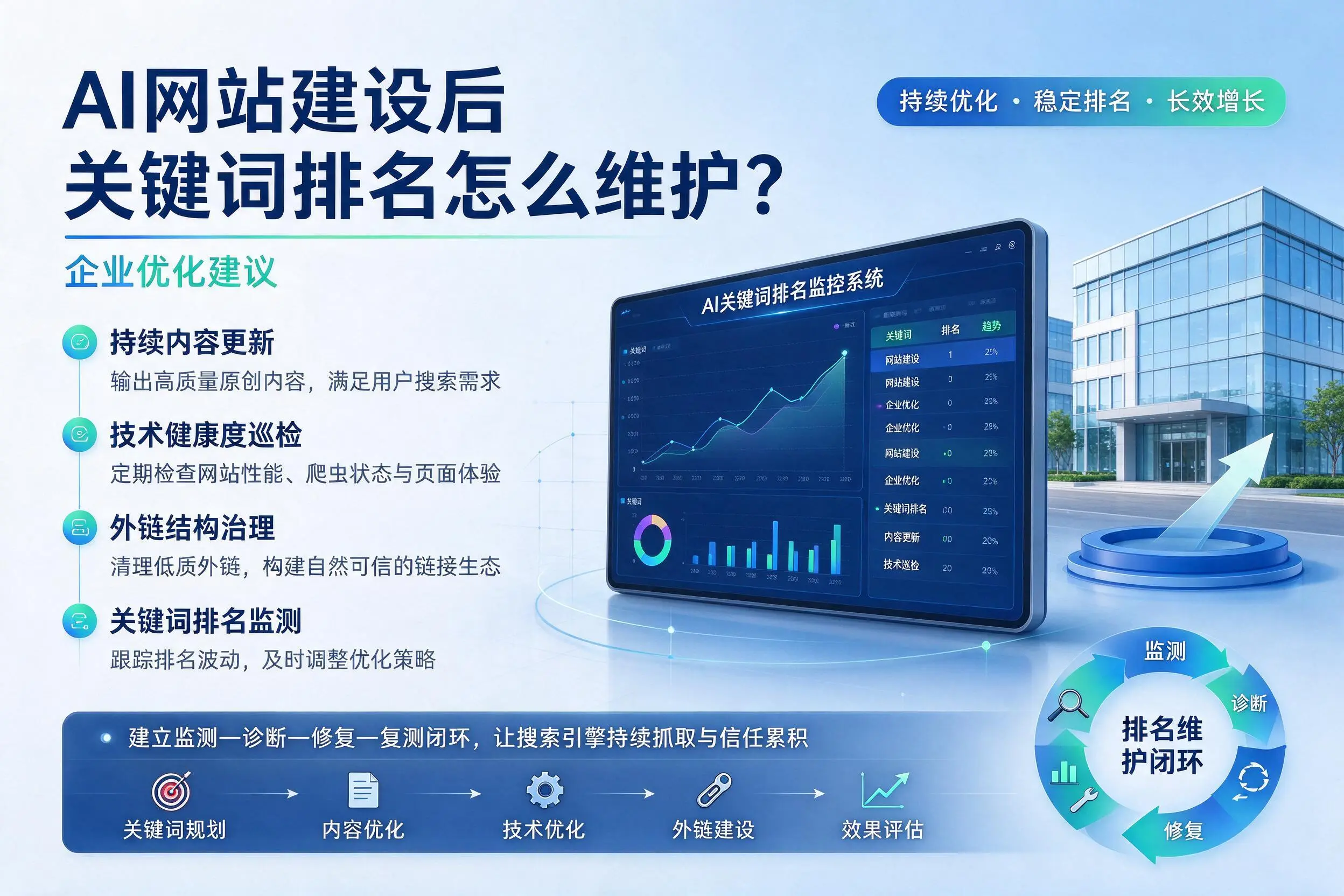 AI网站建设后关键词排名怎么维护？吉林市企业优化建议