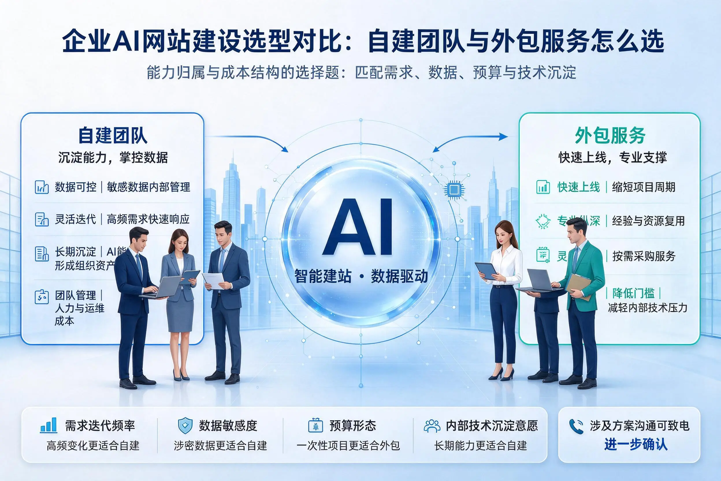 吉林市企业AI网站建设选型对比:自建团队与外包服务怎么选